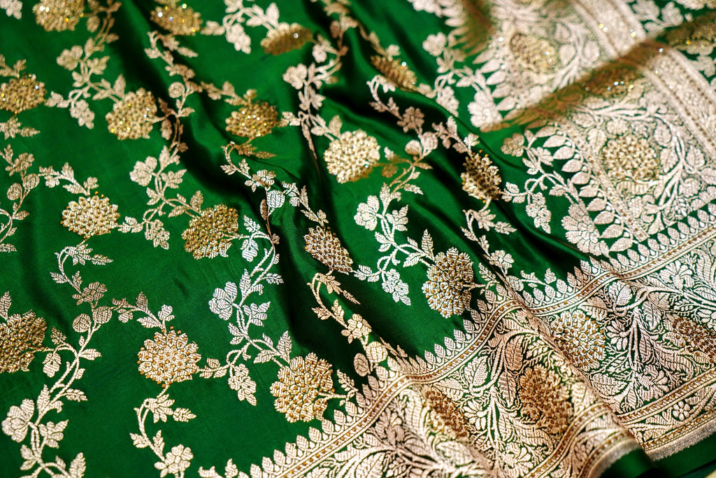 Emerald Green Banarasi Semi Katan Silk Saree