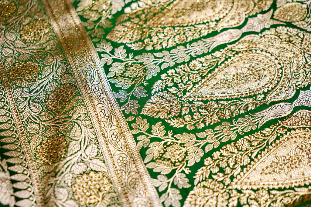 Emerald Green Banarasi Semi Katan Silk Saree