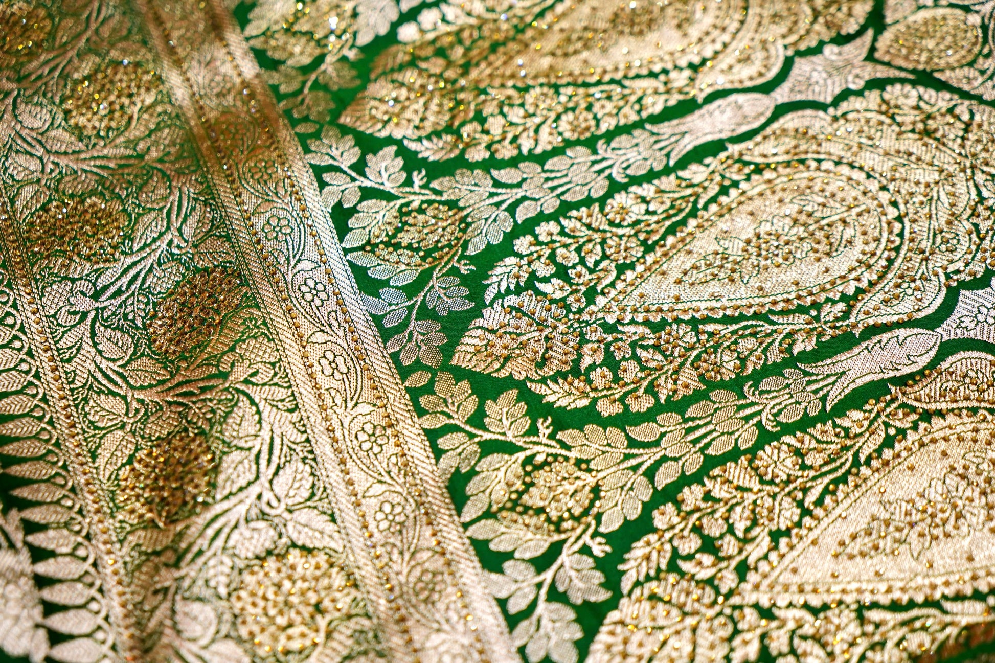 Emerald Green Banarasi Semi Katan Silk Saree