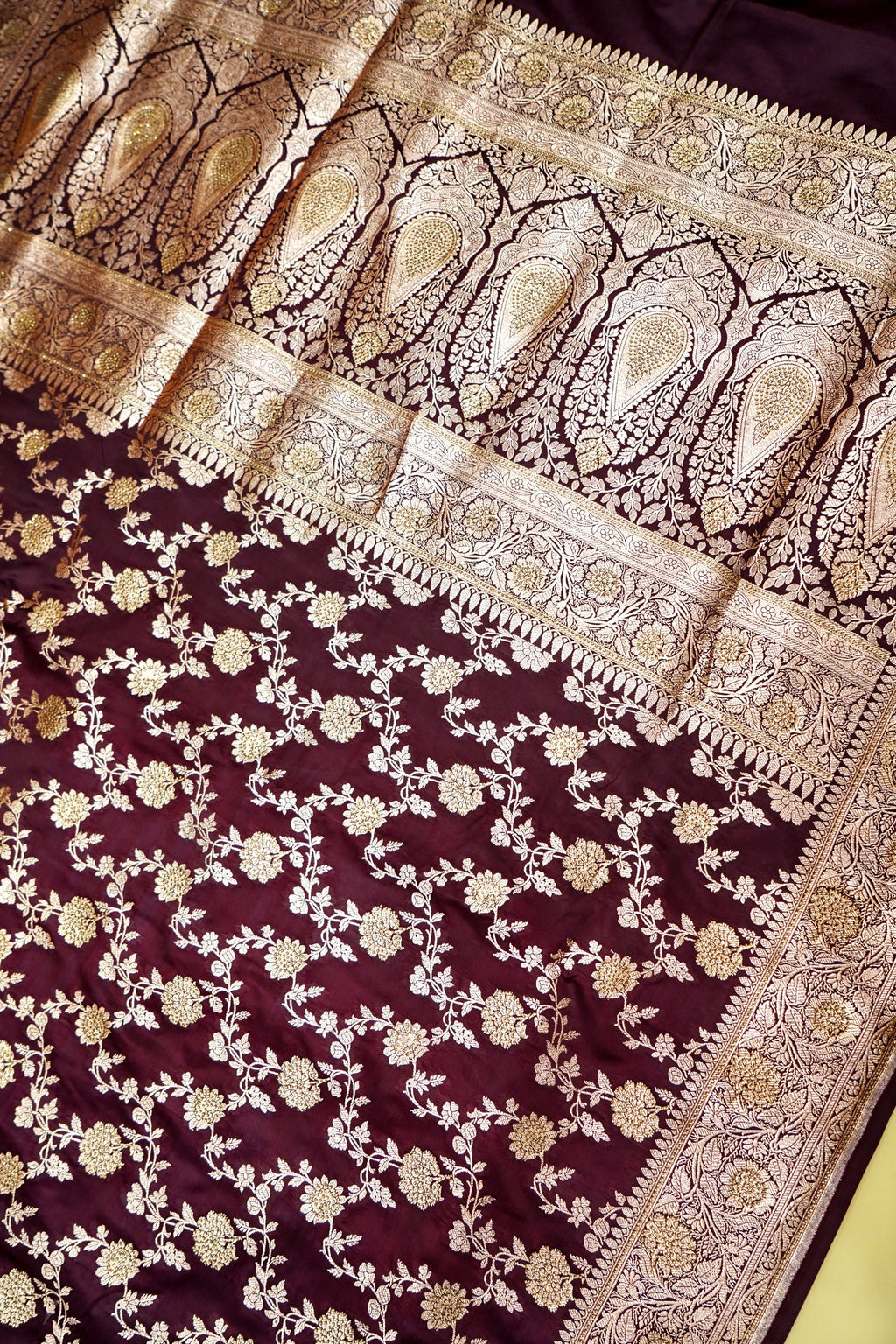 Deep Royal Maroon Banarasi Semi Katan Silk Saree