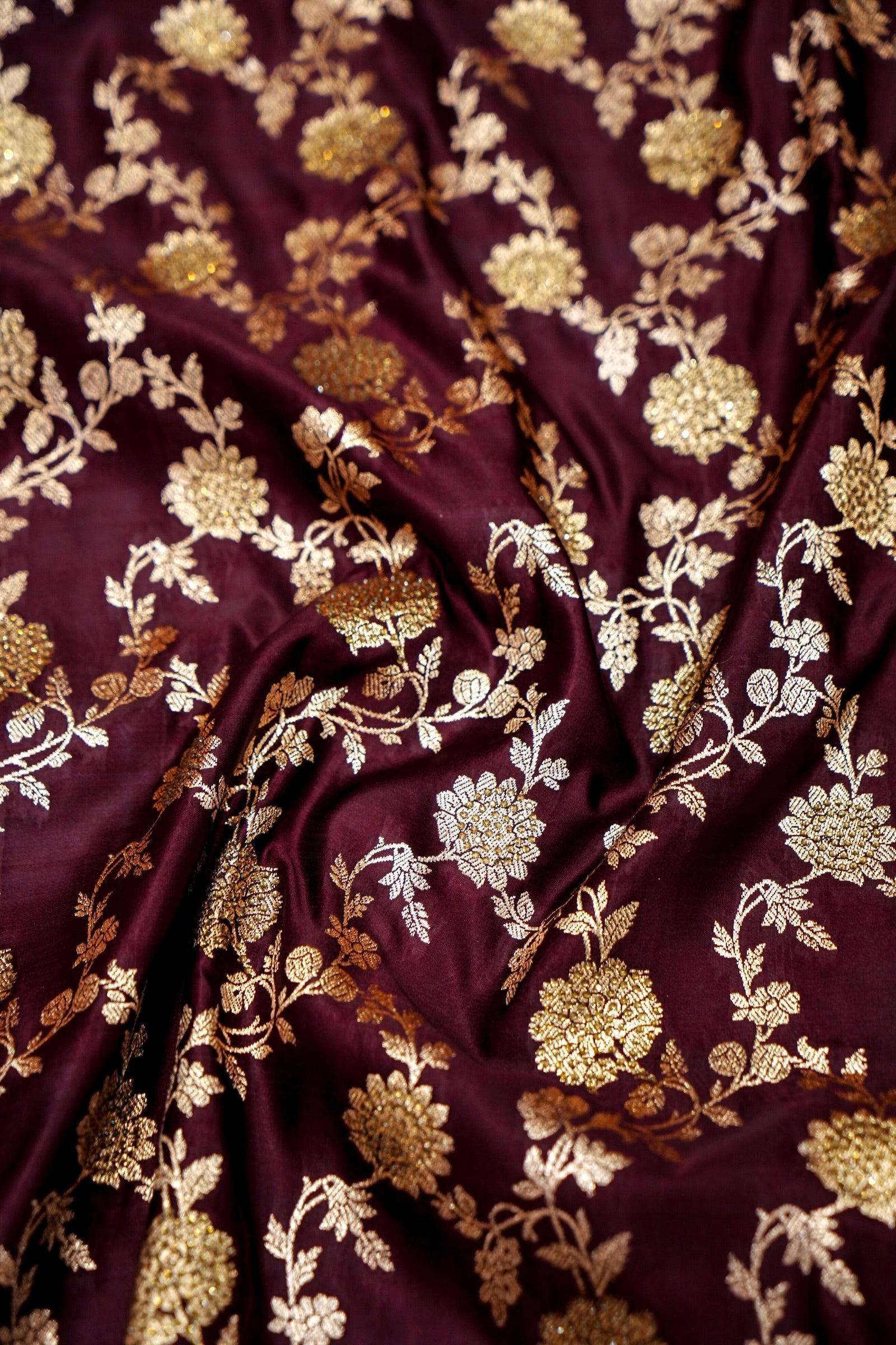 Deep Royal Maroon Banarasi Semi Katan Silk Saree
