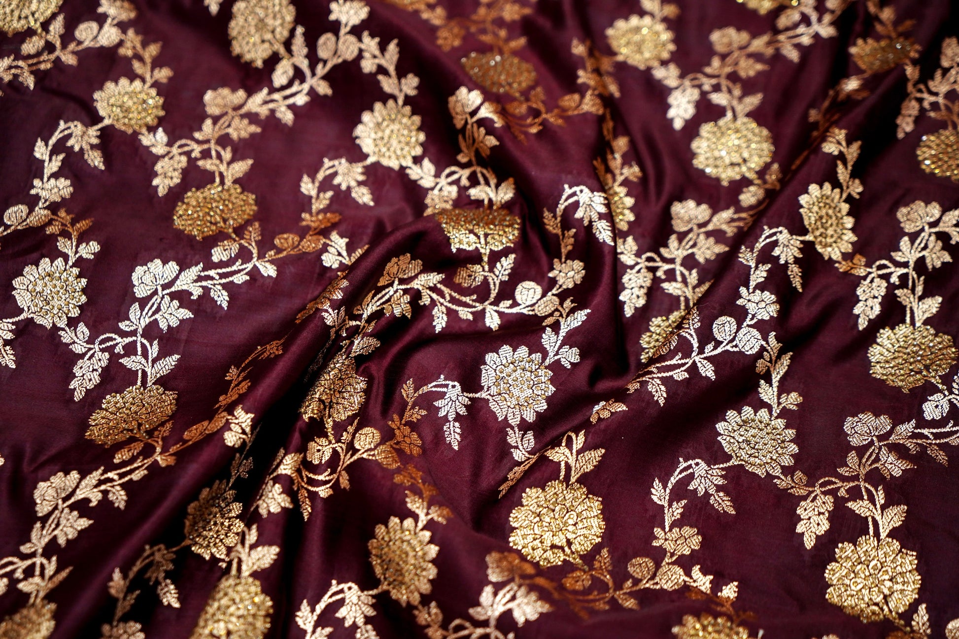 Deep Royal Maroon Banarasi Semi Katan Silk Saree