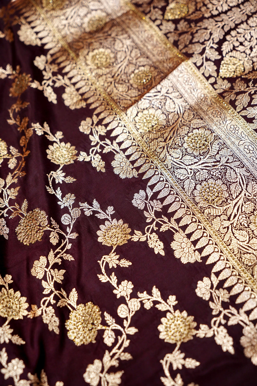 Deep Royal Maroon Banarasi Semi Katan Silk Saree